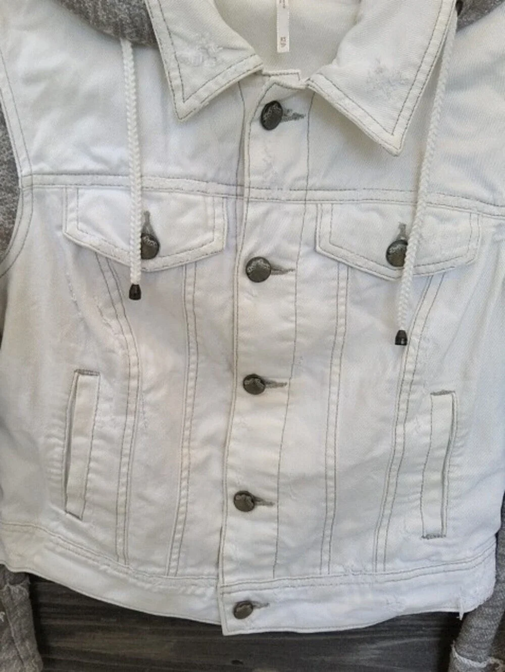 Free People White Hooded Jean Jacket Size XS